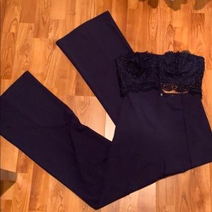 Navy blue tube top pants romper all connected